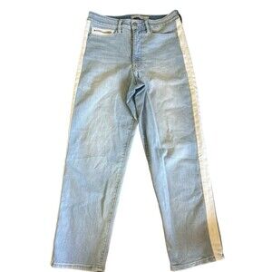 Athleta Sculptek Straight Leg Crop Ankle Jeans Light Indigo Stripe High Rise 8